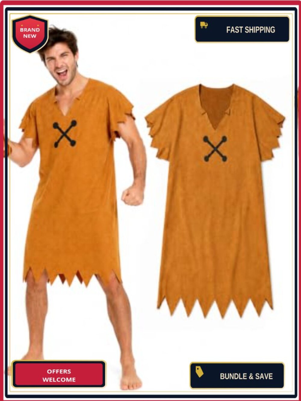 Men's Caveman Costume 2-Piece Set with Inflatable Club Halloween